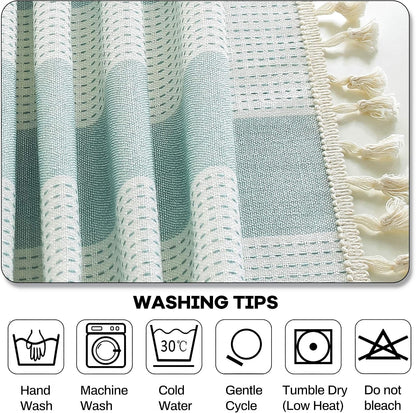 Stitching Tassel Tablecloth Striped Table Cloth Rectangle Cotton Linen Dust-Proof Table Cover for Kitchen Dinning 54 X 70 Inch Teal6