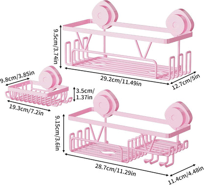 Suction Cup Shower Caddy 3 Pack, Bathroom Storage Shelf, Pink8