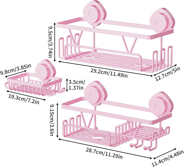 Suction Cup Shower Caddy 3 Pack, Bathroom Storage Shelf, Pink8