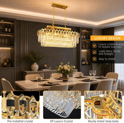 12-Light Modern Gold Crystal Chandeliers for Dining Room Light Fixture 32"2