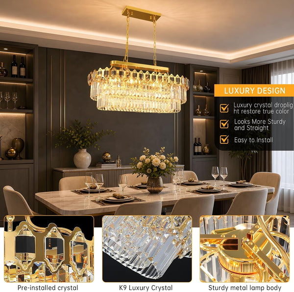 12-Light Modern Gold Crystal Chandeliers for Dining Room Light Fixture 32"2