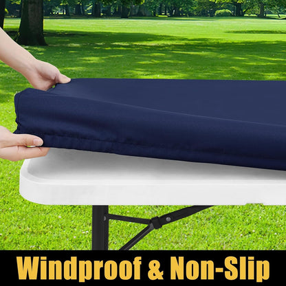 Rectangle Picnic Table Cloth, Waterproof Elastic Fitted Tablecloths for 6 Foot Tables, Washable Polyester Table Cover for Camping, Indoor and Outdoor (Navy, 30"X72")2