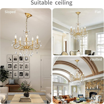 Mini Crystal Chandelier for Living Room, 4-Light Lantern Pendant Light, Gold Chandelier for Kitchen Island Entryway Dining5