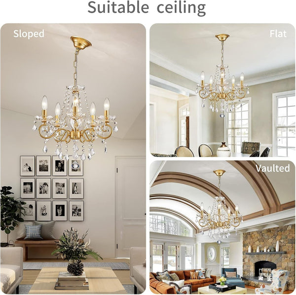 Mini Crystal Chandelier for Living Room, 4-Light Lantern Pendant Light, Gold Chandelier for Kitchen Island Entryway Dining5