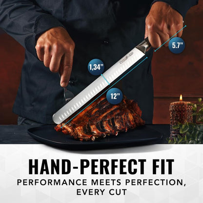 Brisket Knife, 12" Carving & Slicing Knife for Meat & BBQ | Razor Sharp German Steel, Full Tang Ergonomic Handle, Sheath Included – Grilling Gift for Men5