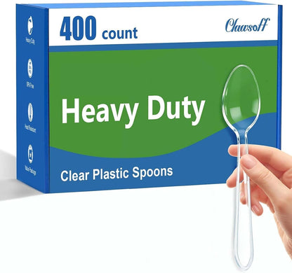 400 Count Disposable Spoons Clear Plastic Cutlery Utensils Set1
