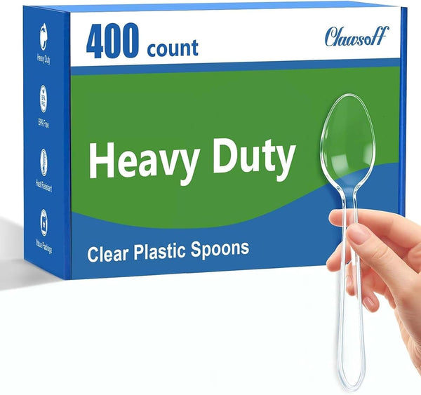 400 Count Disposable Spoons Clear Plastic Cutlery Utensils Set1