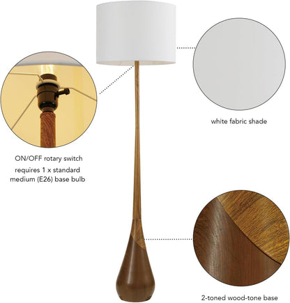 Novogratz X Globe Harrington 65" Floor Lamp, 2-Tone Faux Wood Base, White Fabric Shade, Socket Rotary Switch 672254