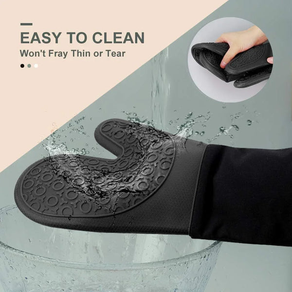 Silicone Oven Mitts - 14.6" Heat Resistant Oven Gloves for Baking, Cooking | Extra Long, Non-Slip, Textured Grip, 500°F Heat Resistant, Oven Mitts with Quilted Liner for Grilling, Easy to Clean, Black4