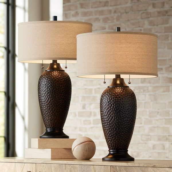 Cody 26" Tall Table Lamps Set of 2 Hammered Oiled Bronze Brown Modern1