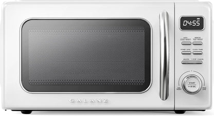 GLCMKZ11WER10 Retro Countertop Microwave Oven with Auto Cook & Reheat, Defrost, Quick Start Functions, Easy Clean with Glass Turntable, Pull Handle 1.1 Cu. Ft, White1
