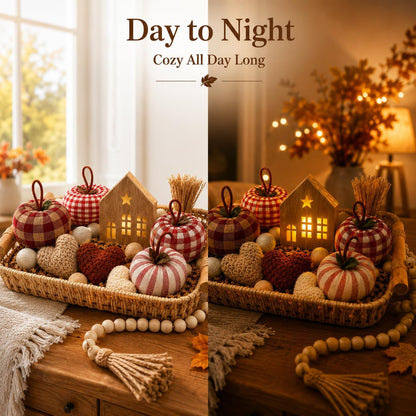Cozy Decor Set for Home, Fall Decor with LED House & Woven Basket | Ready-To-Style Decor Set Cozy & Warm6