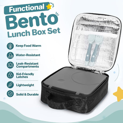 Bento Lunch Box Set for Kids with 8Oz Soup Thermo, Leak-Proof Lunch Containers with 4 Compartment, Kids Thermo Hot Food Jar and Insulated Lunch Bag for Kid to School-Black4