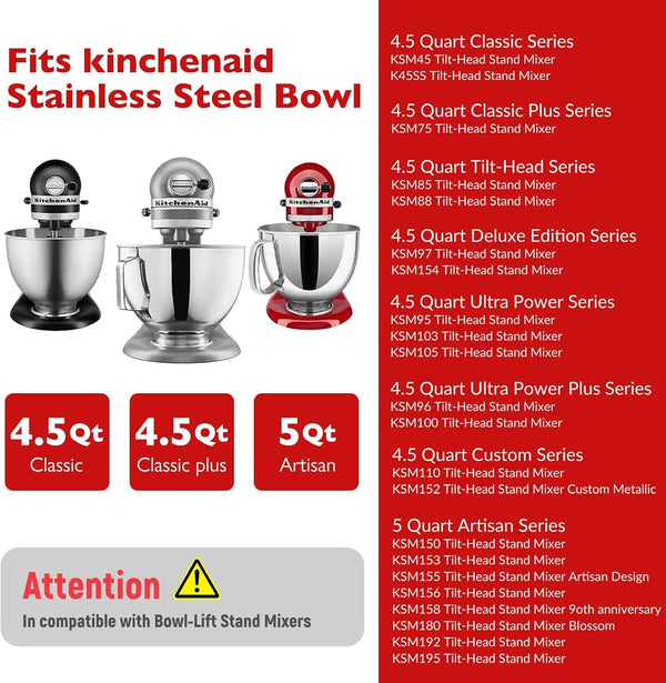 5QT Stainless Bowl with Lid for Kitchenaid Tilt-Head Mixers6