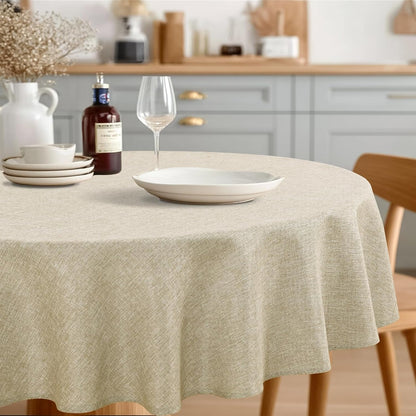 round Table Cloth Faux Linen Farmhouse Tablecloth Wrinkle and Stain Resistant Decorative Fabric Table Cover for Kitchen, Dining Room, Parties and Camping, Beige, 70 Inch Round1