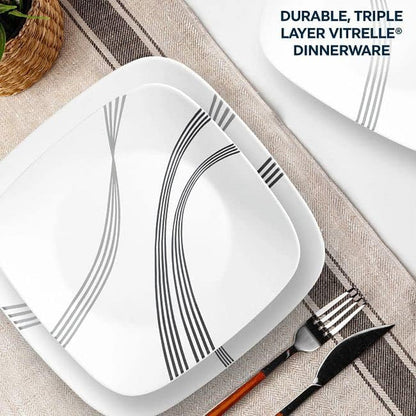 Urban Arc 16Pc, Service for 4, Dinnerware Set, 8 Plates Bowls, Chip & Break Resistant, Dinner and ware White2