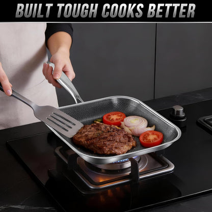 Non Stick Stainless Steel Skillet,12 Inch Square Frying Pan, Nonstick Grill Pan for All Stoves, Oven Dishwasher Safe, PFOA Free3