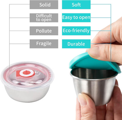 6-Pack 2.4Oz Stainless Steel Dressing Container with Silicone Lid6