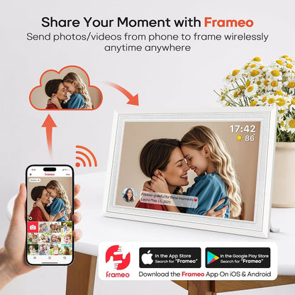 Frameo 10.1" Digital Picture Frame, Smart Wifi Digital Photo Frame with 1280X800 HD IPS Touch Screen 32GB Memory Auto-Rotate Wall Mounted, Share Photos/Videos from Phone Anywhere(White)2