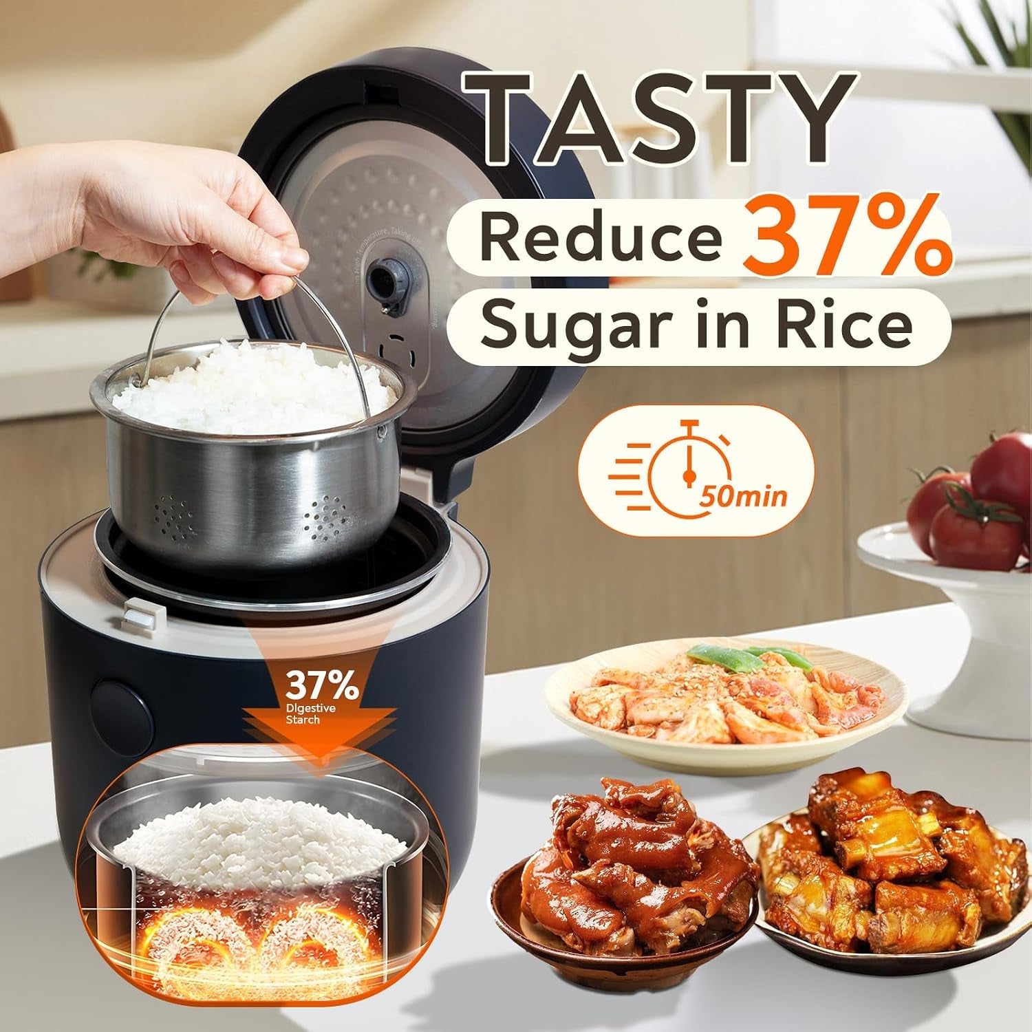 low-carb-sugar-rice-cooker-2-cups-uncooked-and-4-cups-of-regular-cooking-small-carb-reducing-maker-rice-and-grain-multi-cooker-with-stainless-steel-and-nonstick-inner-pot