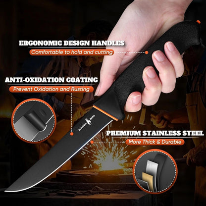 Butcher Knife Set - Non-Slip Skinning Knife Set with Roll Bag | Professional Game Processing Knives Sets - Butcher & Skinning Boning Knives with German Stainless Steel, Gift for Men4