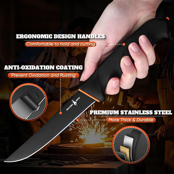 Butcher Knife Set - Non-Slip Skinning Knife Set with Roll Bag | Professional Game Processing Knives Sets - Butcher & Skinning Boning Knives with German Stainless Steel, Gift for Men4