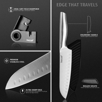10-In-1 Knife Set with Heavy Duty Knife Bag, Reversible Cutting Board, Sheaths and Mini Sharpener, Stainless Steel Blade with Ergonomic Handle, Outdoor Utensils for Home, RV, Camping & Picnic6