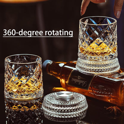 Spinning Whiskey Glasses Set of 4, 9.5 Oz with Rotating Bases, Whiskey Gift | Includes Ice Ball Molds; Ideal for Bourbon, Scotch, Old Fashioned; Gift for Whiskey Lovers7