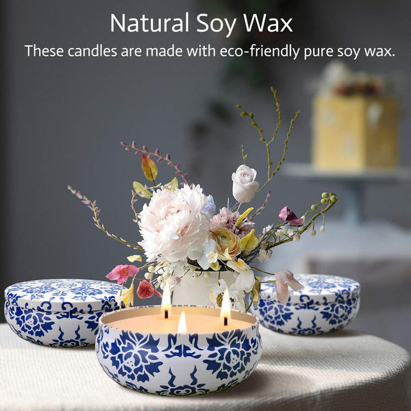 Citronella Candles Outdoor & Indoor - Large 13.5 Oz Scented Candles Set 3 Pack Natural Soy Wax Citronella Candles for Garden Patio Yard Home Balcony Camping Backyard (Light Blue)3