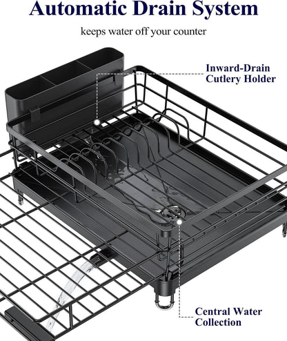 Adjustable Dish Drying Rack, 15.6''-25.2''L × 16.9''W, Black6