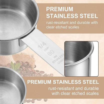4 Pcs 1/4 Cup Measuring Cup, 60 Ml Stainless Steel 1/4 Cup Scoop,1/4 Measuring Cup,Quarter Cup Scoop,1/4 Cup for Coffee, Cooking, Baking, Kitchen Wet and Dry Ingredients, Dishwasher Safe3
