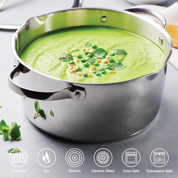 Tempo Tri-Ply Base Stainless Steel 5-Qt Dutch Oven Pot with Lid | Induction-Ready, Oven-Safe, Dishwasher-Safe2
