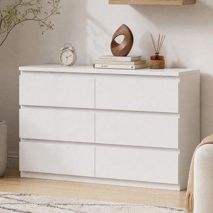 6 Drawer Double Dresser for Bedroom, Modern Simply Chest of Drawers, Wood Storage Dresser with Anti-Tipping for Living Room Hallway Entryway, Nursy White (15.3" D X 47.2" W X 32.3" H)8