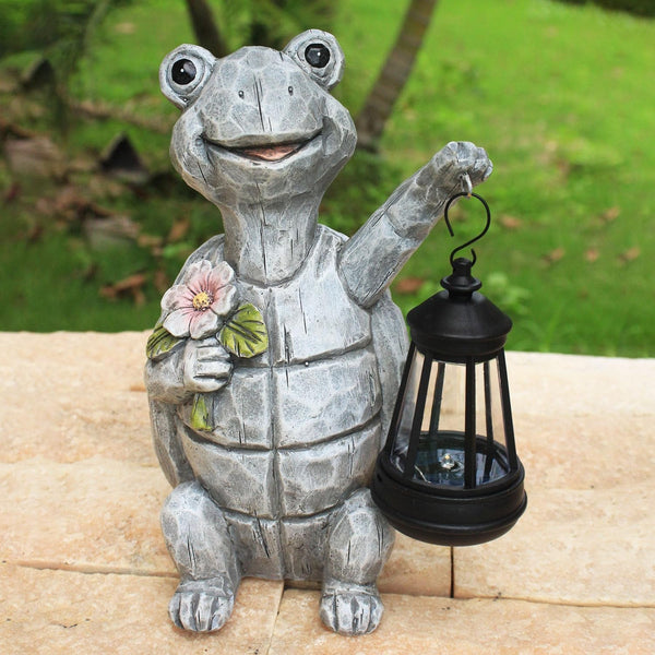 Solar Garden Outdoor Statues Turtle with Lights Resin Statue with Solar Lantern, Decorative Lawn(Turtle 2)2