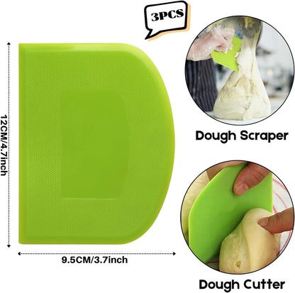 Dough Scraper Bench Scraper - 3P 4.7X3.7" Plastic Flexible Bowl Scraper, Sharp Edge & Angles Cake Scraper. Non-Slip Bakeware Decorating Tools Sculpting & Modeling Tools - Green+White+Green2