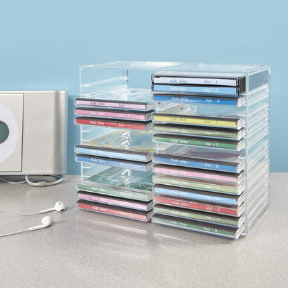 Stackable Clear Plastic CD Organizer with Rubber Feet | Rectangular Jewel Cases Holder Perfect for Theatre Room | Holds up to 30 CD Cases | Made in USA8