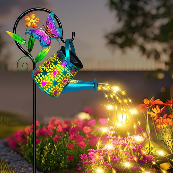 Solar Garden Lights Outdoor Decor, Butterfly Watering Can Shepherd Hook1