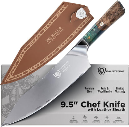 Chef Knife - 9.5 Inch - Valhalla Series - 9CR18MOV HC Steel Kitchen Knife - White Resin & Wood Handle - Razor Sharp Chef'S Knife - Kitchen Knife - Professional Cooking - W/Leather Sheath1