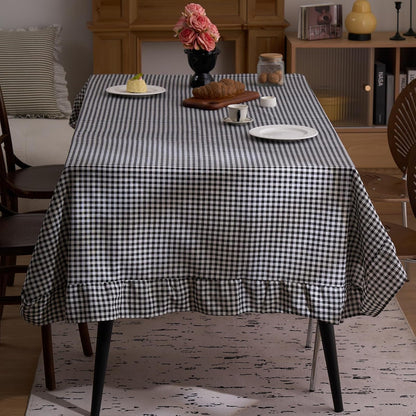 Farmhouse Black Plaid Ruffle Table Cloth, Boho Cotton Linen Tablecloth, Washable Table Cover for Rectangle Table Baby Shower Kitchen Party Wedding Decor (Black,55"X94")2