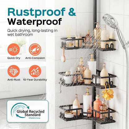 Shower Caddy Tension Pole: 4-Tier Adjustable Corner Organizer Black2