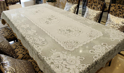 White Lace Tablecloth Rectangular for Rectangle Table Crochet Lace Tablecloths Oblong Table Covers Christmas Lace Tablecloth 60"X104" for Kitchen Wedding Party Decoration4