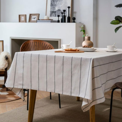 Cotton Linen Table Cloths Boho Farmhouse Heavy Fabric Table Cover Burlap Striped Washable Table Top for Parties Coffee Kitchen Picnic Square, 55"×55"(4-6 Seats)2