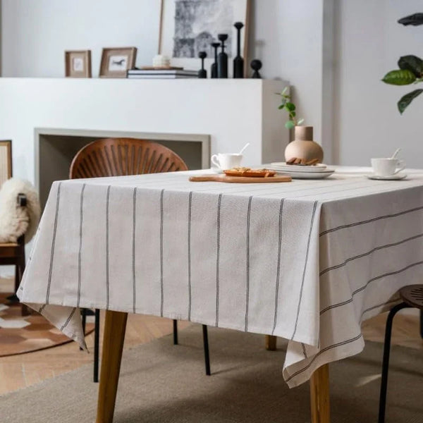 Cotton Linen Table Cloths Boho Farmhouse Heavy Fabric Table Cover Burlap Striped Washable Table Top for Parties Coffee Kitchen Picnic Square, 55"×55"(4-6 Seats)2