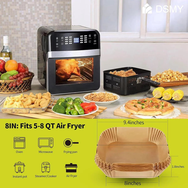150 PCS Air Fryer Disposable Paper Liners,8 Inch Square Parchment Disposable Paper Liner for 5-8QT Air Fryer,Baking, Roasting and Microwave, Non-Stick Airfryer Accessories15