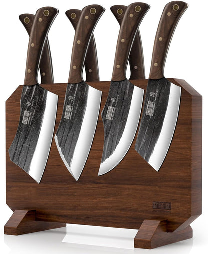 8PCS Butcher Kitchen Knife Set, Sharp Magnetic Knife Block Set | Hand Forged High Carbon Stainless Steel Chef Knives Set with Meat Cleaver Knife & Bone Chopper Knives Gift for Men1