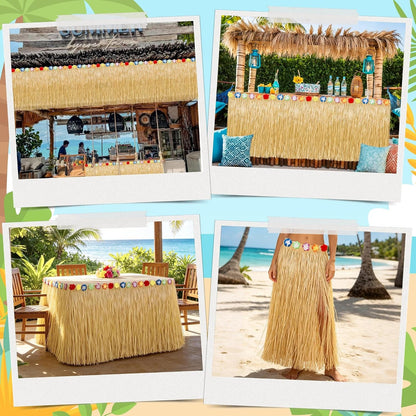 108X29.5In Hawaiian Grass Table Skirt for Luau Hawaiian Party Decorations | Luau Table Cloth, Waterproof Reusable, Reusable, Nylon Buckle Easy Setup, for Tiki Bar Summer Tropical Hula Parties Decor6