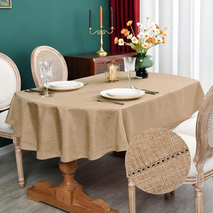 Farmhouse Faux Linen Oval Tablecloth 60X102 Inch1