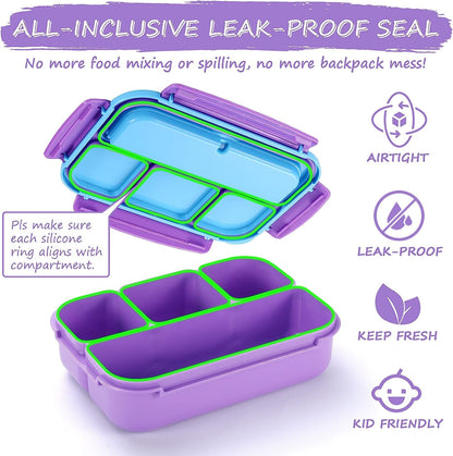 Bento Lunch Box for Kids Girls Boys, Toddler Kids Lunch Boxes for School, Lunch Containers for Adults with 4 Compartments, Sauce Container, Utensils, Food Picks and Muffin Cups, Purple5