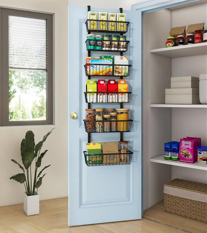 12 Inch Wide Narrow over the Door Pantry Organizer 6-Tier Black9