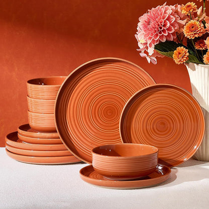 Ceramic Dinnerware Set for 4, Plates and Bowls, Terracotta1